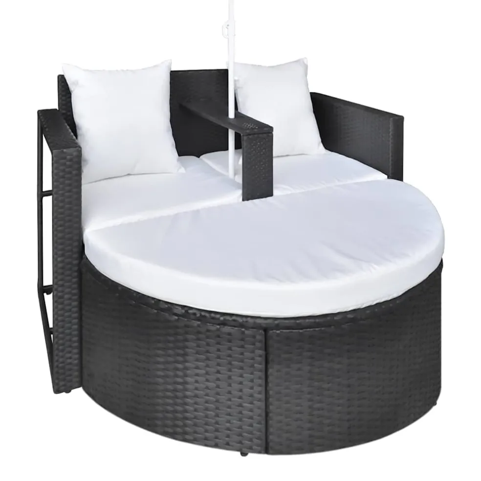 vidaXL Tuinbed met parasol poly rattan zwart