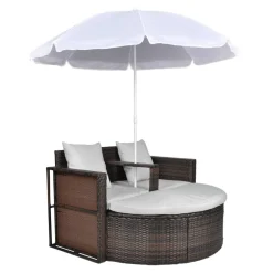 vidaXL Tuinbed met parasol poly rattan bruin