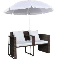 vidaXL Tuinbed met parasol poly rattan bruin