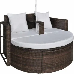 vidaXL Tuinbed met parasol poly rattan bruin