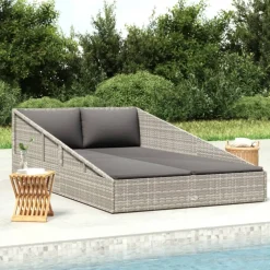 vidaXL Tuinbed 110x200 cm poly rattan grijs