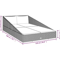vidaXL Tuinbed 110x200 cm poly rattan grijs
