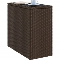 vidaXL Tuinbijzettafel met glazen blad 58x27,5x55 cm poly rattan bruin