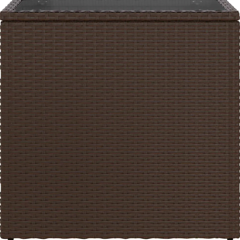 vidaXL Tuinbijzettafel met glazen blad 58x27,5x55 cm poly rattan bruin