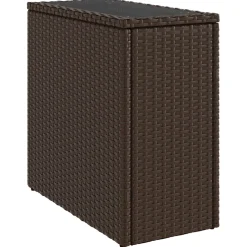vidaXL Tuinbijzettafel met glazen blad 58x27,5x55 cm poly rattan bruin