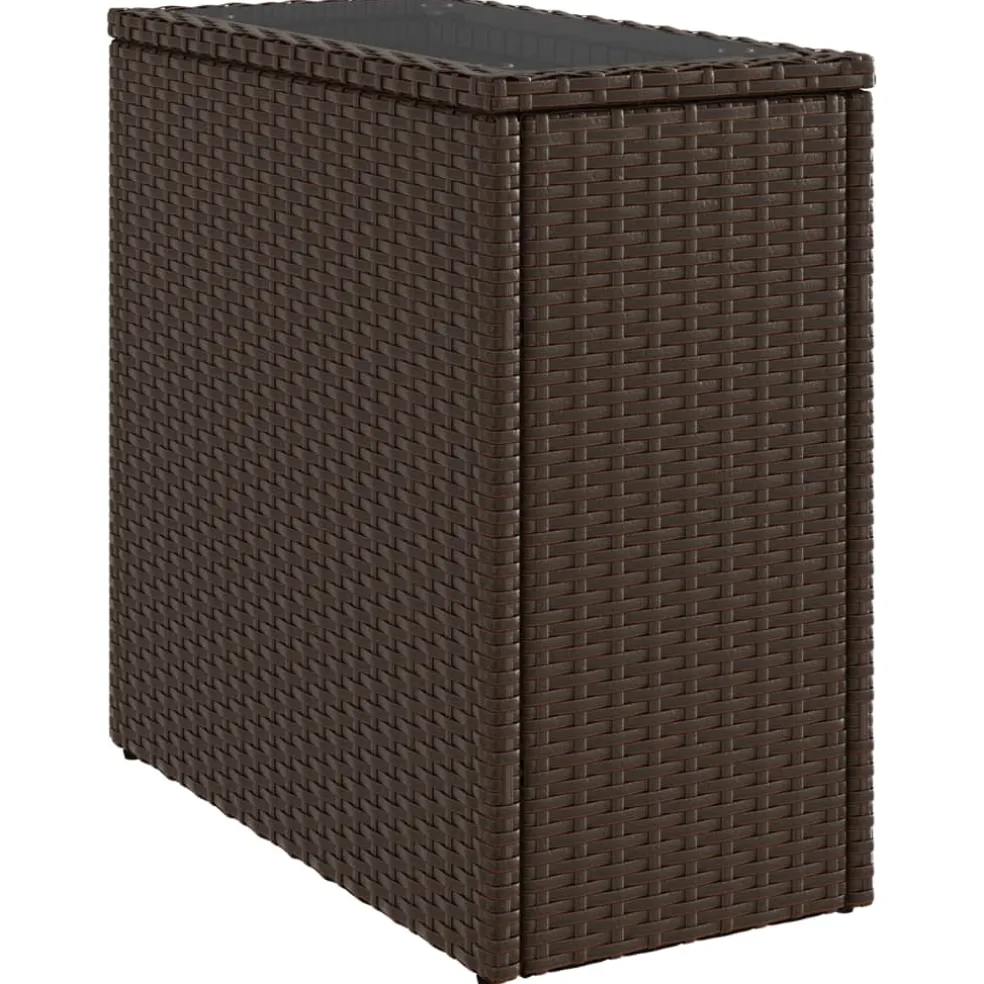 vidaXL Tuinbijzettafel met glazen blad 58x27,5x55 cm poly rattan bruin