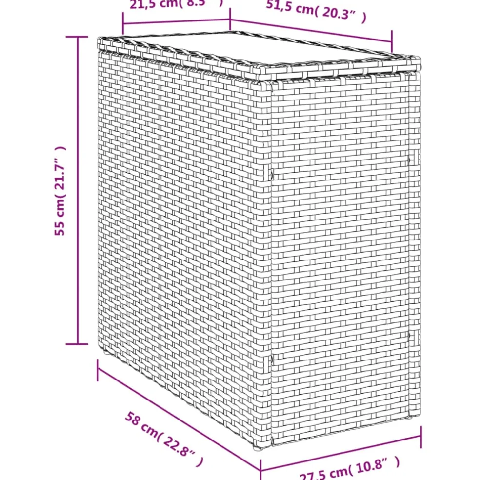 vidaXL Tuinbijzettafel met glazen blad 58x27,5x55 cm poly rattan bruin