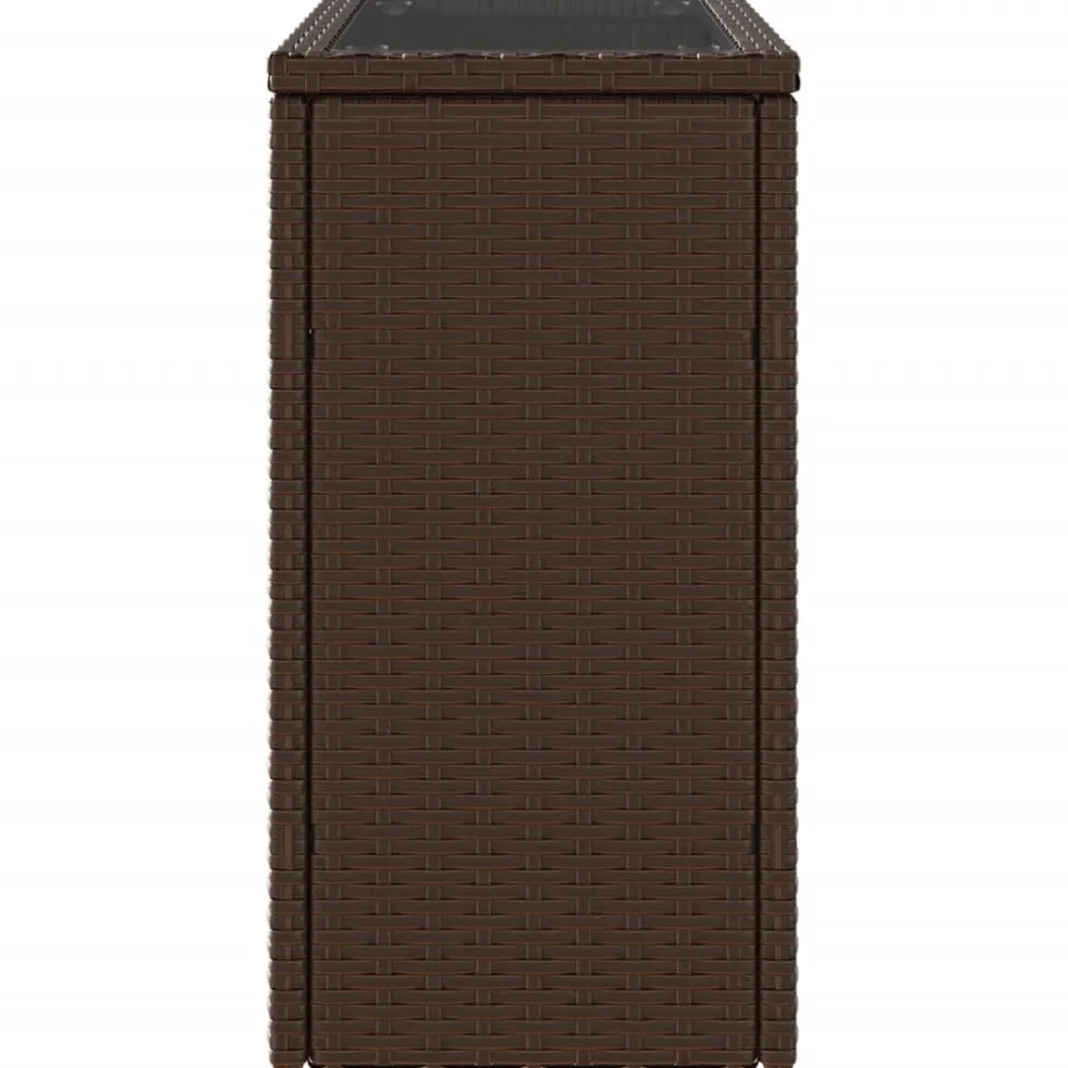 vidaXL Tuinbijzettafel met glazen blad 58x27,5x55 cm poly rattan bruin