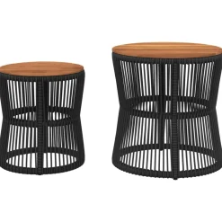 vidaXL Tuinbijzettafels 2 st met houten blad poly rattan zwart