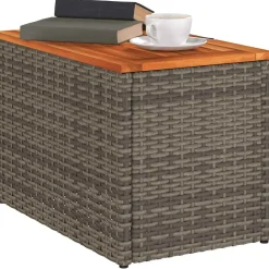 vidaXL Tuinbijzettafels 2 st 55x34x37 cm poly rattan en hout grijs