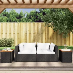vidaXL Tuinbijzettafels 2 st 55x34x37 cm hout poly rattan zwart