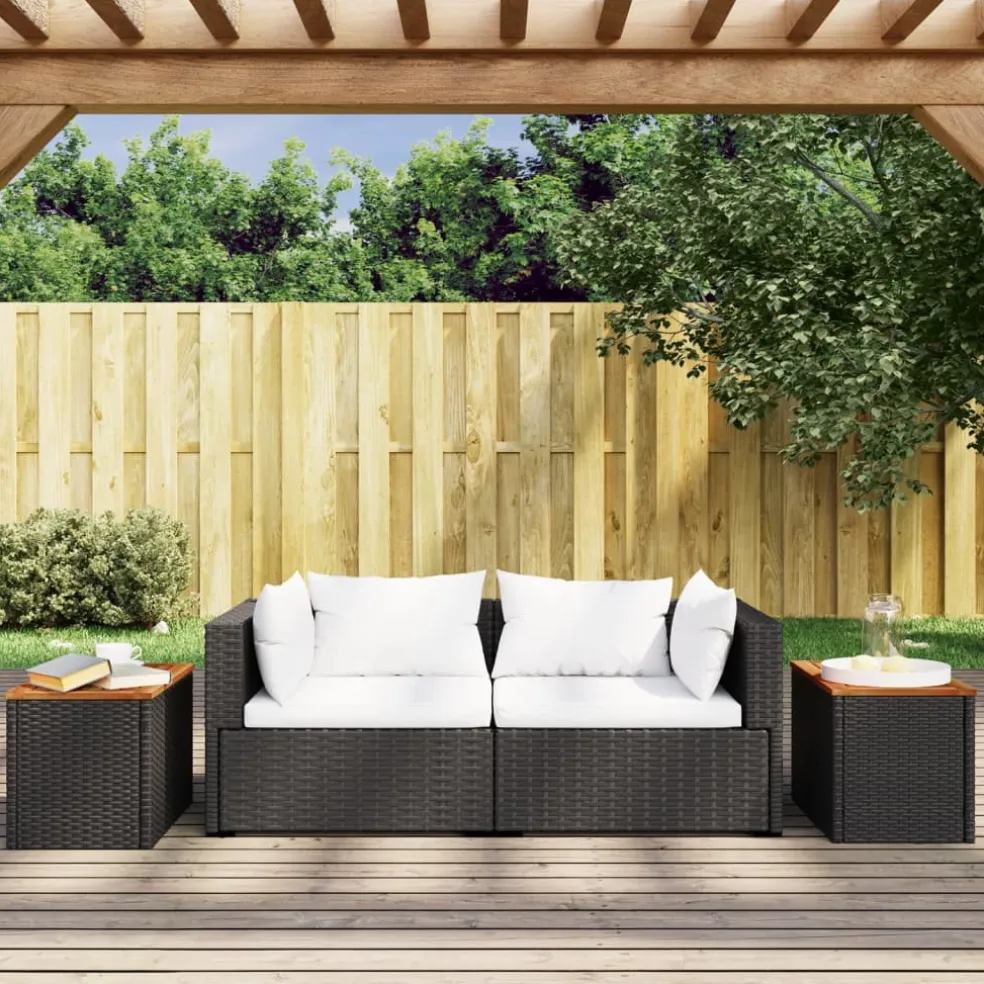 vidaXL Tuinbijzettafels 2 st 55x34x37 cm hout poly rattan zwart