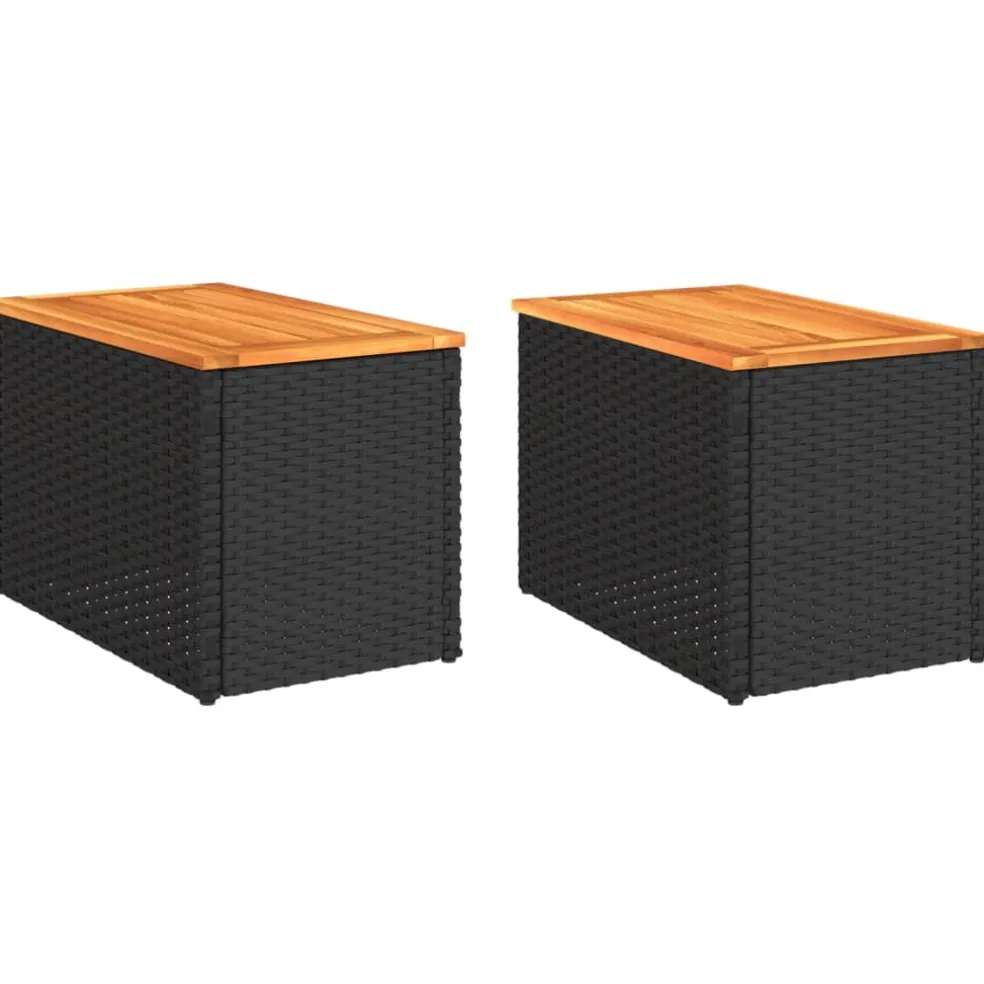 vidaXL Tuinbijzettafels 2 st 55x34x37 cm hout poly rattan zwart
