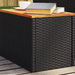 vidaXL Tuinbijzettafels 2 st 55x34x37 cm hout poly rattan zwart
