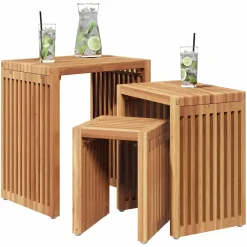 vidaXL Tuin Bijzettafel 3 st Bruin 33 x 44,5 x 51 cm Massief Teakhout