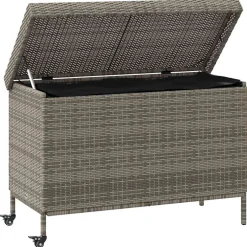 vidaXL Tuinbox met wielen 110x55x73 cm poly rattan grijs