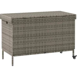 vidaXL Tuinbox met wielen 110x55x73 cm poly rattan grijs