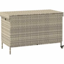 vidaXL Tuinbox met wielen 110x55x73 cm poly rattan lichtgrijs
