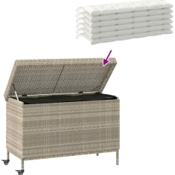 vidaXL Tuinbox met wielen 110x55x73 cm poly rattan lichtgrijs