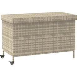 vidaXL Tuinbox met wielen 110x55x73 cm poly rattan lichtgrijs