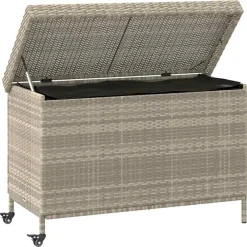 vidaXL Tuinbox met wielen 110x55x73 cm poly rattan lichtgrijs