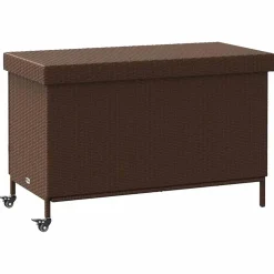 vidaXL Tuinbox met wielen 110x55x73 cm poly rattan bruin