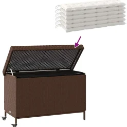 vidaXL Tuinbox met wielen 110x55x73 cm poly rattan bruin