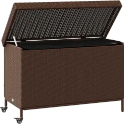 vidaXL Tuinbox met wielen 110x55x73 cm poly rattan bruin