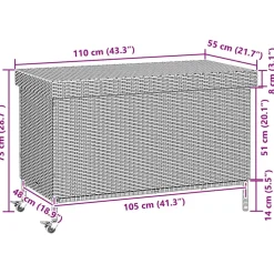 vidaXL Tuinbox met wielen 110x55x73 cm poly rattan bruin