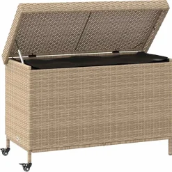 vidaXL Tuinbox met wielen 110x55x73 cm poly rattan gemengd beige