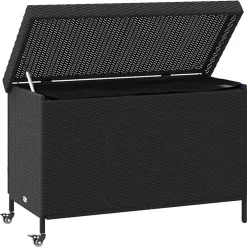 vidaXL Tuinbox met wielen 110x55x73 cm poly rattan zwart
