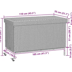 vidaXL Tuinbox met wielen 110x55x73 cm poly rattan zwart