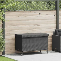 vidaXL Tuinbox met wielen 110x55x73 cm poly rattan zwart