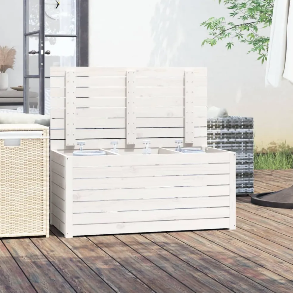 vidaXL Tuinbox 101x50,5x46,5 cm massief grenenhout wit