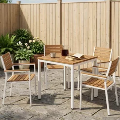 vidaXL Tuindiner tafel Natuurlijk en Wit 60 x 60,5 x 75 cm