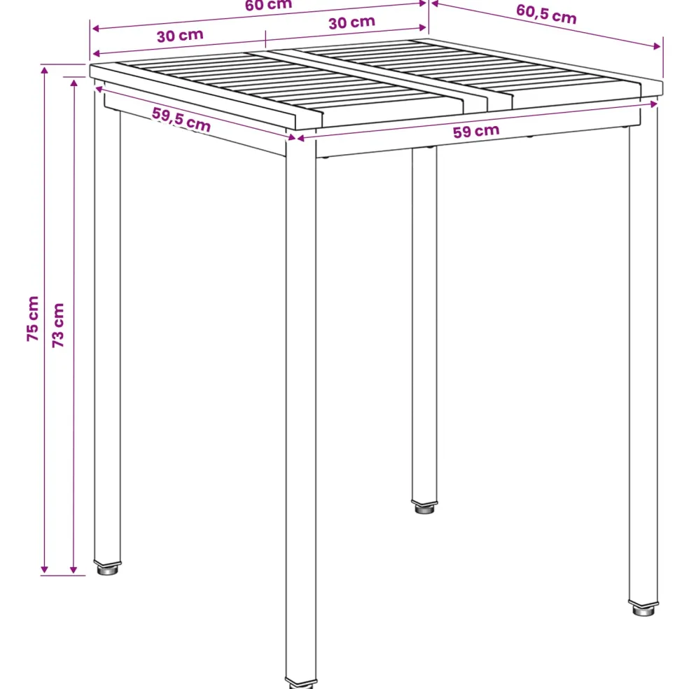 vidaXL Tuindiner tafel Wit 60 x 60,5 x 75 cm Massief Acaciahout