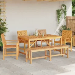vidaXL Tuin eettafelset 6 st Bruin Massief Acaciahout