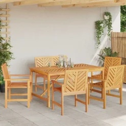 vidaXL Tuin eettafelset 6 st Bruin Massief Acaciahout