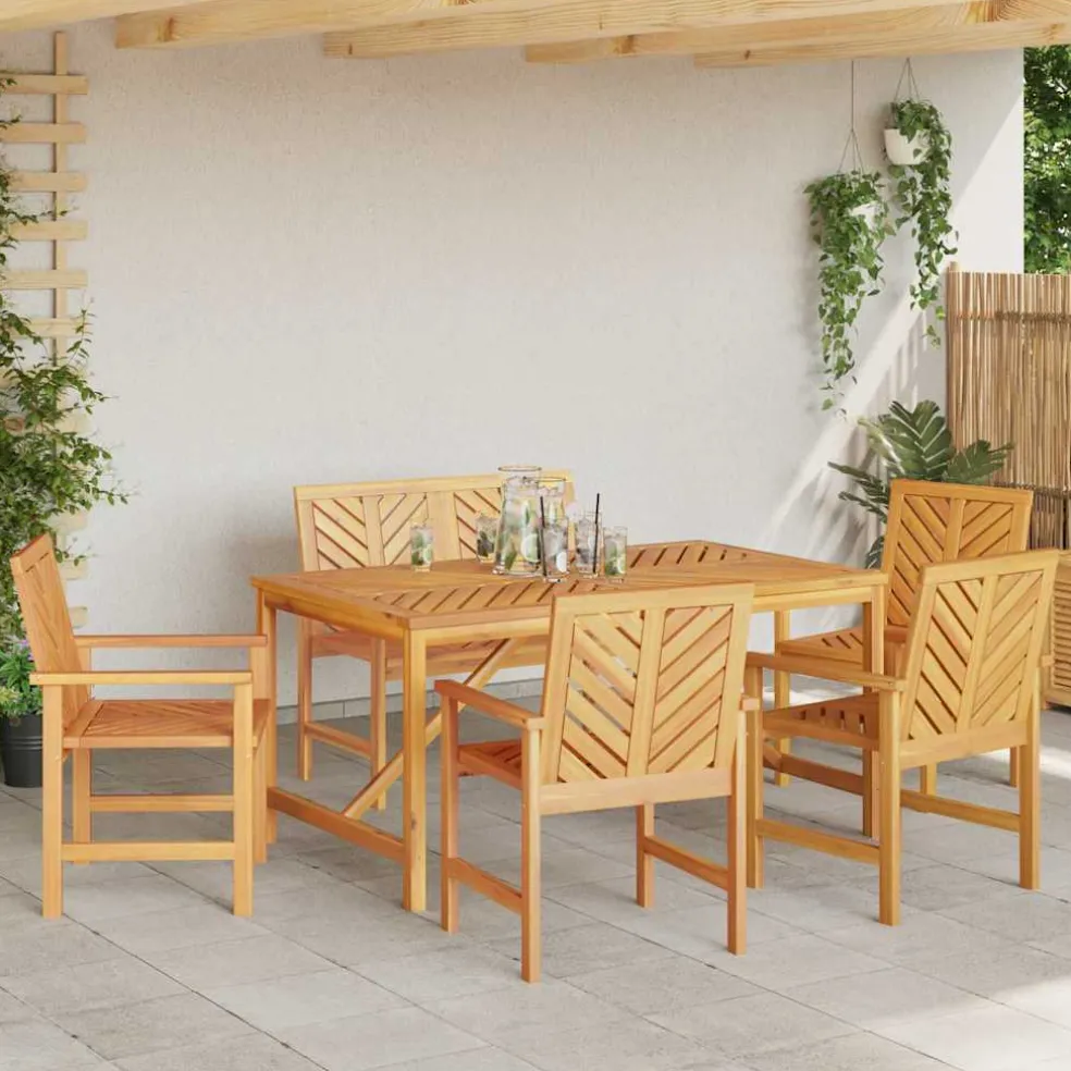 vidaXL Tuin eettafelset 6 st Bruin Massief Acaciahout