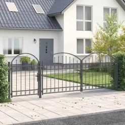 vidaXL Tuinhekgate met gebogen top ASSEN 4 x 1,25 m Staal Grijs