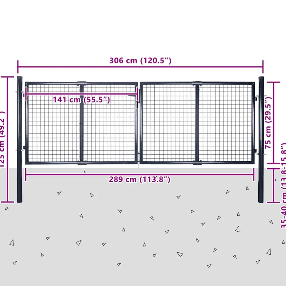 vidaXL Tuinhek van gaas gegalvaniseerd staal 300x75 cm grijs
