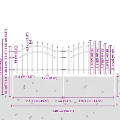 vidaXL Tuinhek Woerden met speerpunt zwart 240x75 cm staal