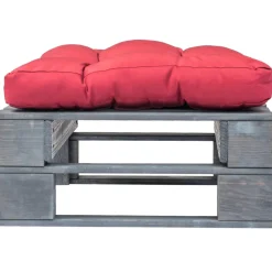 vidaXL Tuinhocker met rood kussen pallet hout grijs