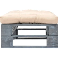 vidaXL Tuinhocker met zandkleurig kussen pallet hout grijs