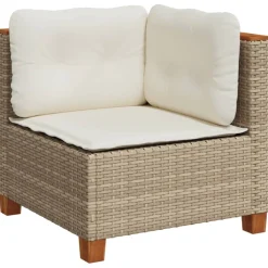 vidaXL Tuinhoekbank met kussens poly rattan beige