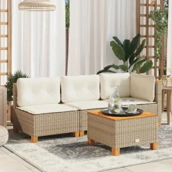 vidaXL Tuinhoekbank met kussens poly rattan beige