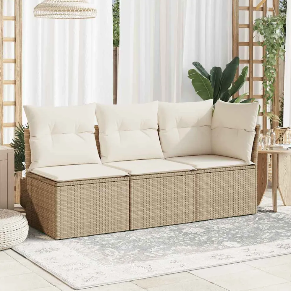 vidaXL Tuinhoekbank met kussens poly rattan beige