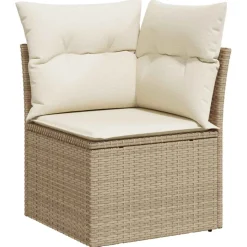 vidaXL Tuinhoekbank met kussens poly rattan beige