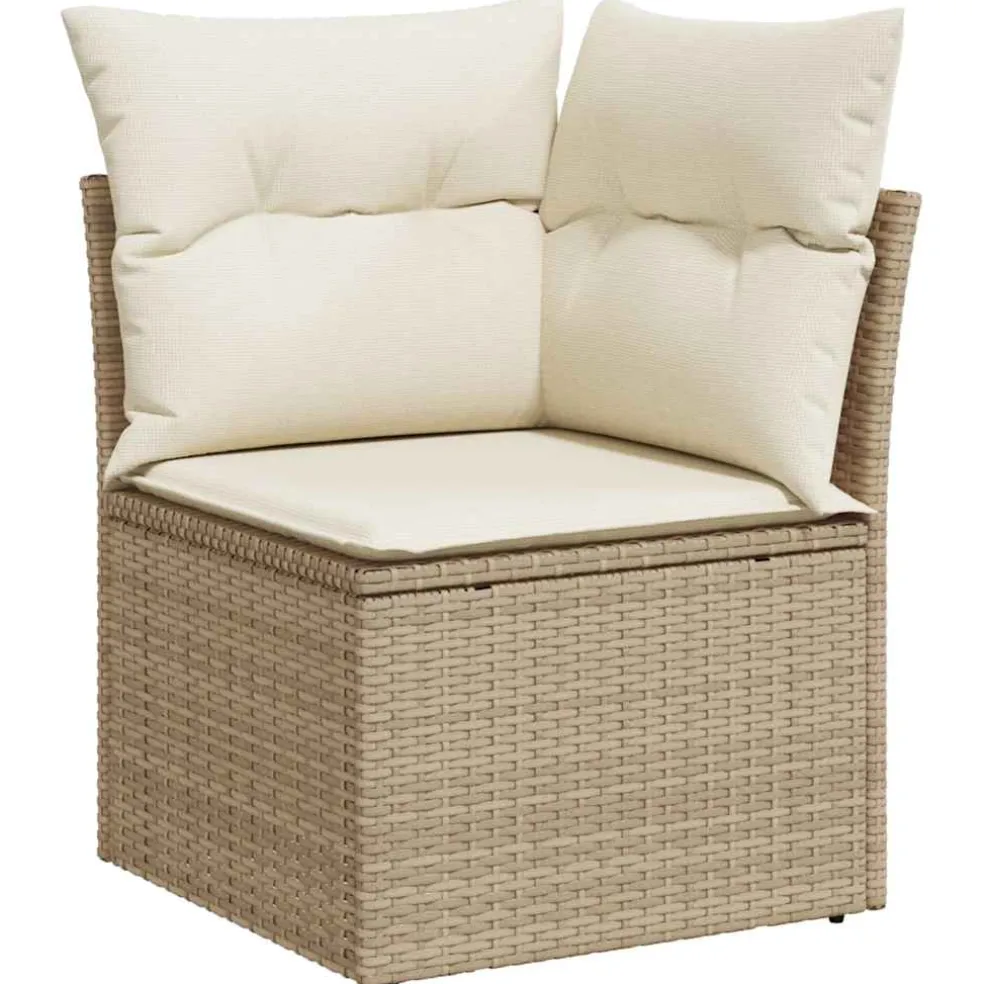 vidaXL Tuinhoekbank met kussens poly rattan beige