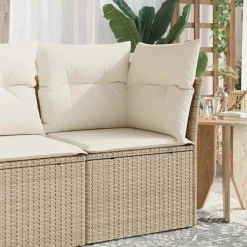 vidaXL Tuinhoekbank met kussens poly rattan beige